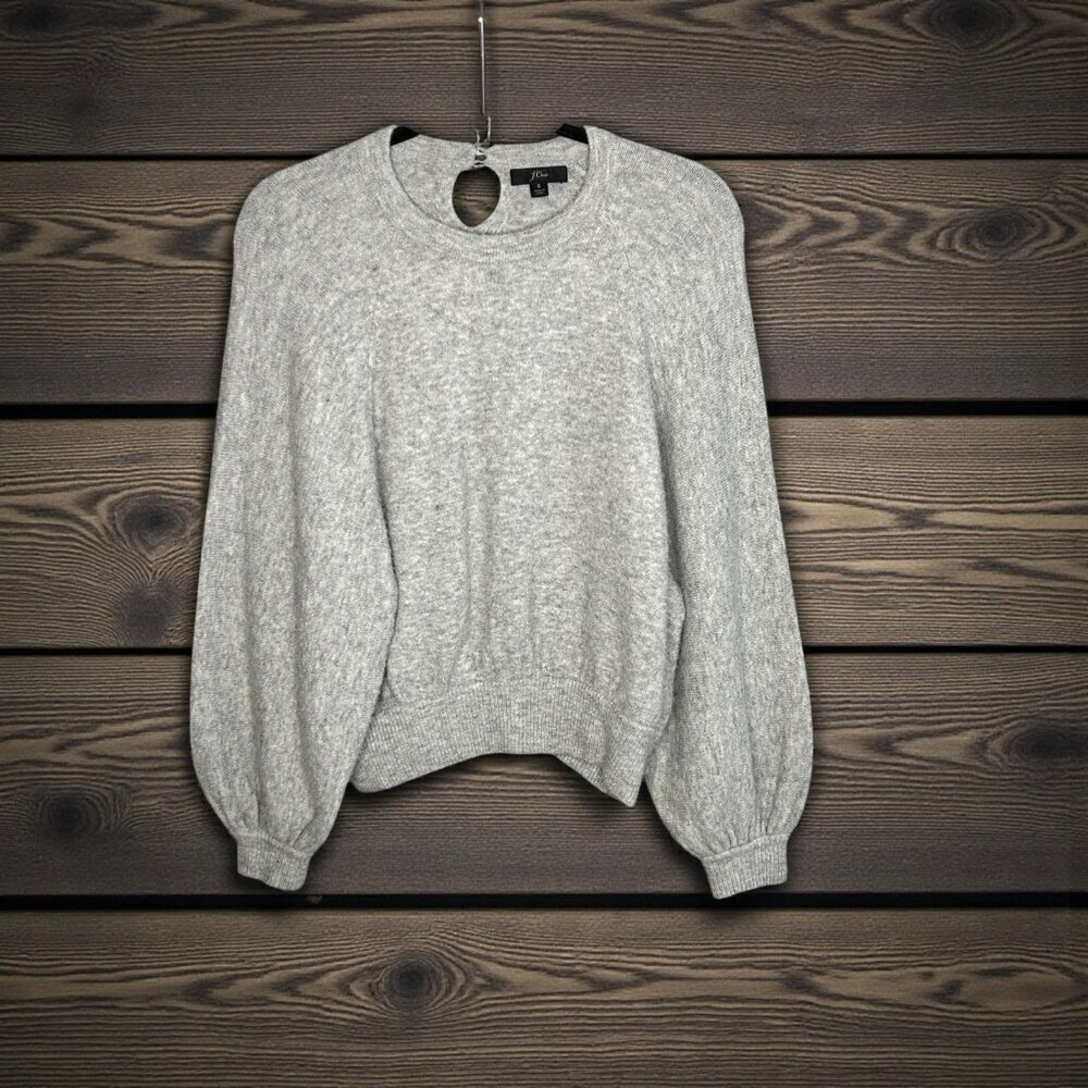J. Crew Gray Sweater Wool Alpaca Blend Balloon Sleeves Keyhole Back Size Small